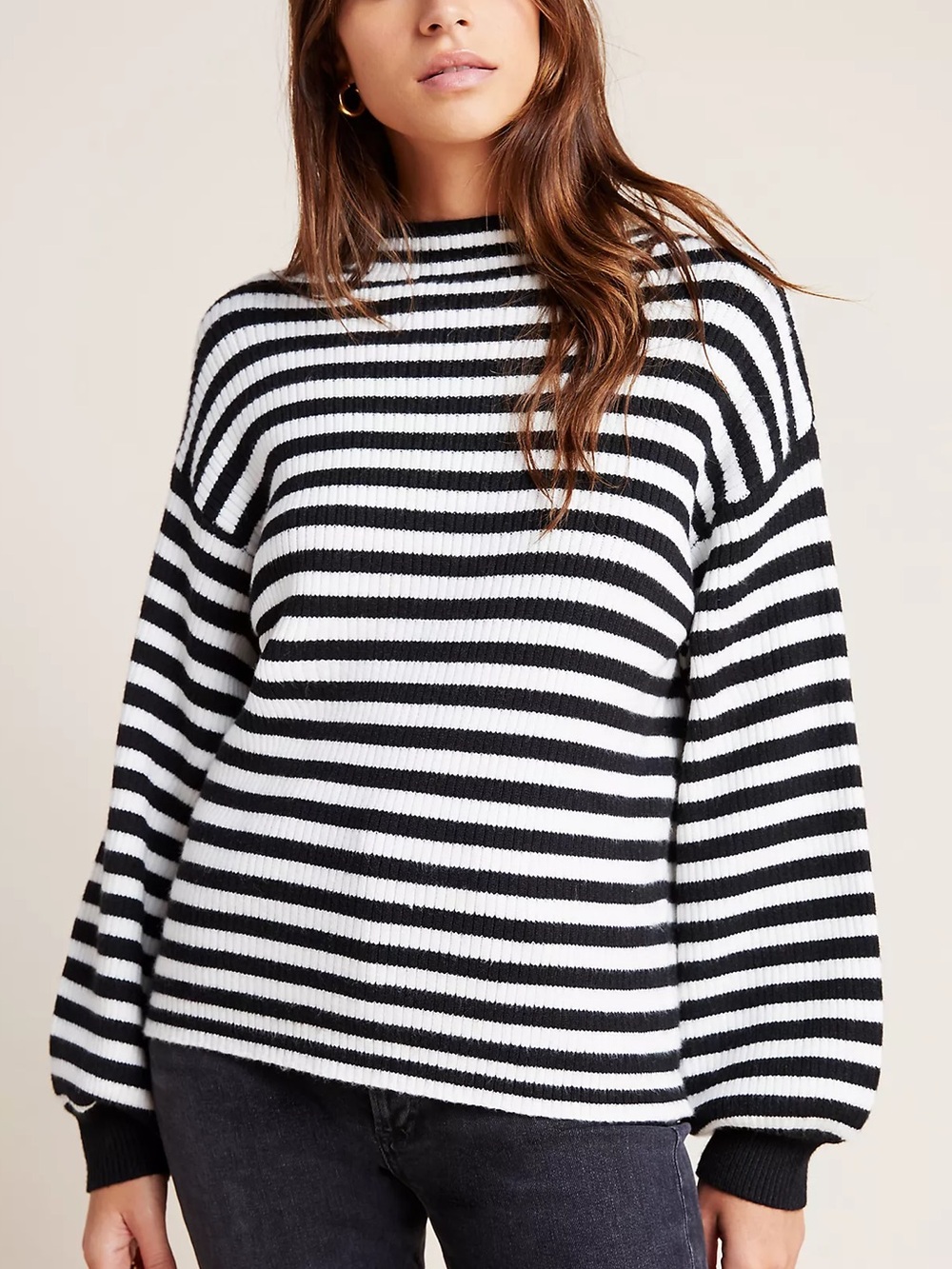 Anthropologie Line & Dot Sydney Striped Balloon Sleeve Sweater French Girl Coast